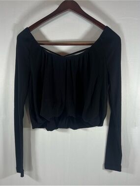 We The Free Black Off-Shoulder Long Sleeve Cropped Top